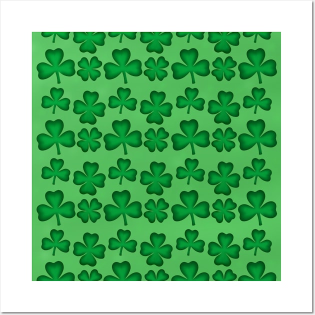 Green Clovers pattern Wall Art by Purrfect